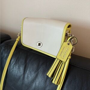 Coach Cream Crossbody with Yellow Trim and Tassel